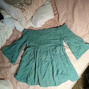 Flowy Teal Off the Shoulder Top